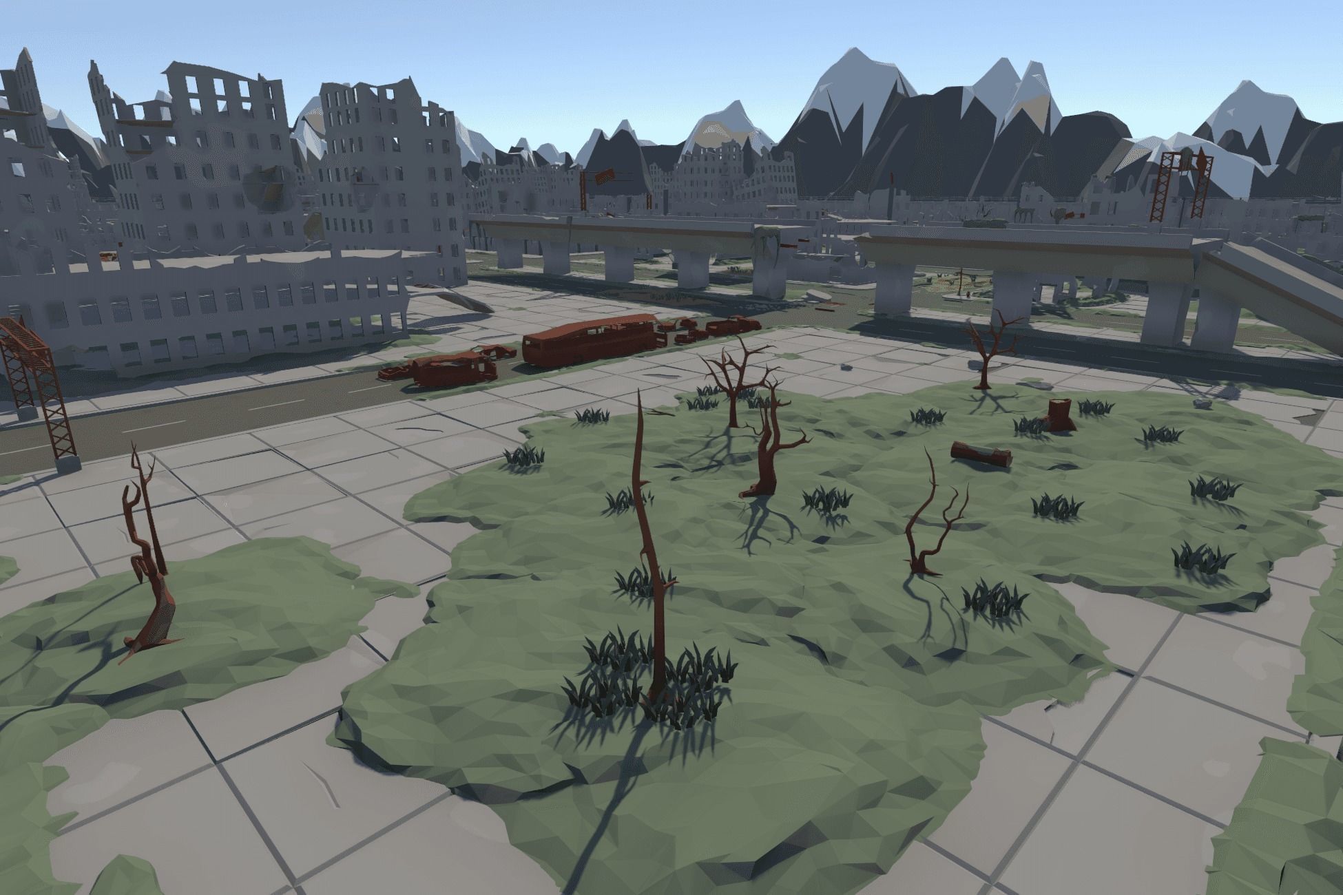 The City Ruins - LowPoly Post Apocalyptic Environment Low-poly 3D model_15