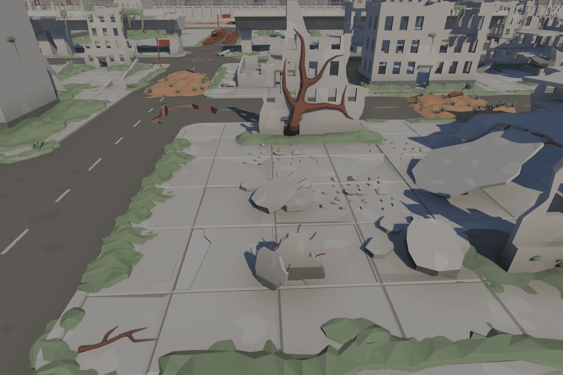 The City Ruins - LowPoly Post Apocalyptic Environment Low-poly 3D model_4