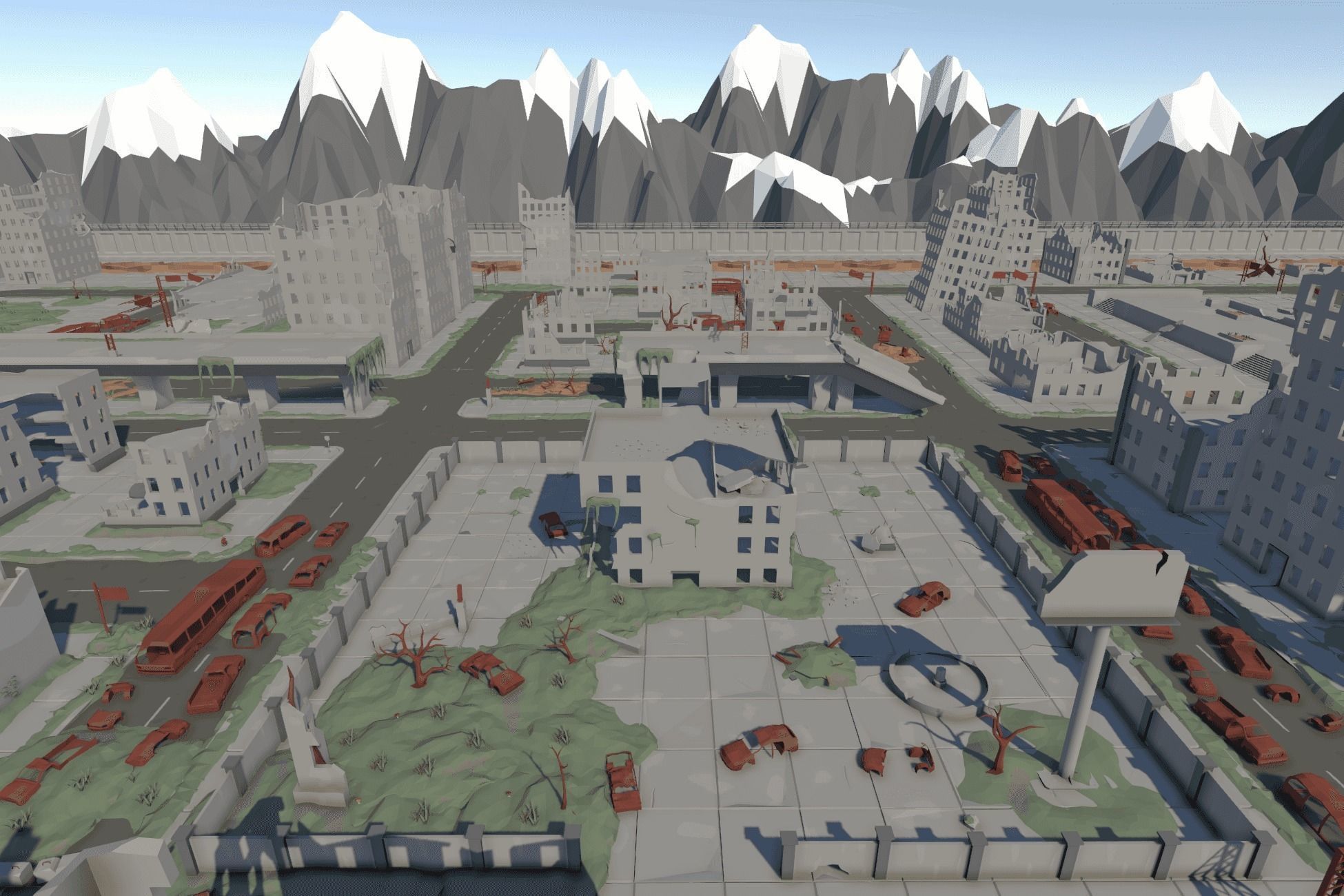 The City Ruins - LowPoly Post Apocalyptic Environment Low-poly 3D model_2