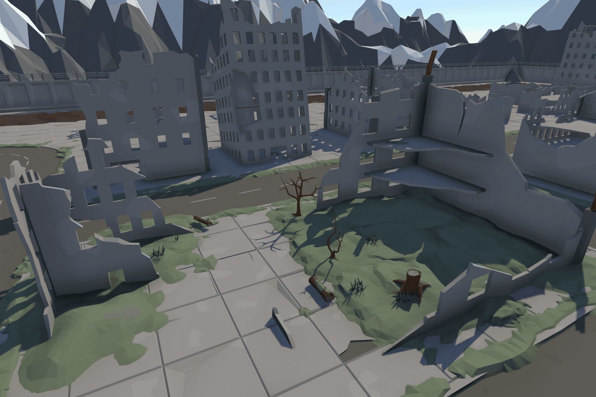 The City Ruins - LowPoly Post Apocalyptic Environment Low-poly 3D model_7