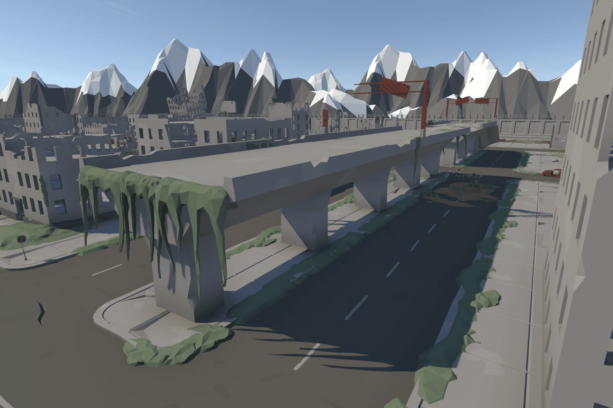 The City Ruins - LowPoly Post Apocalyptic Environment Low-poly 3D model_9