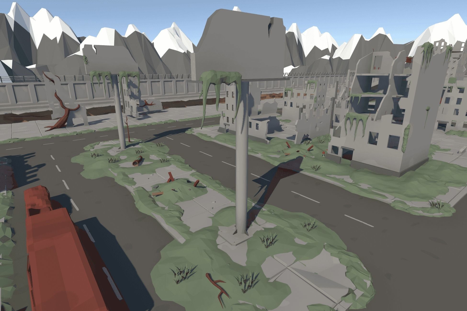 The City Ruins - LowPoly Post Apocalyptic Environment Low-poly 3D model_3