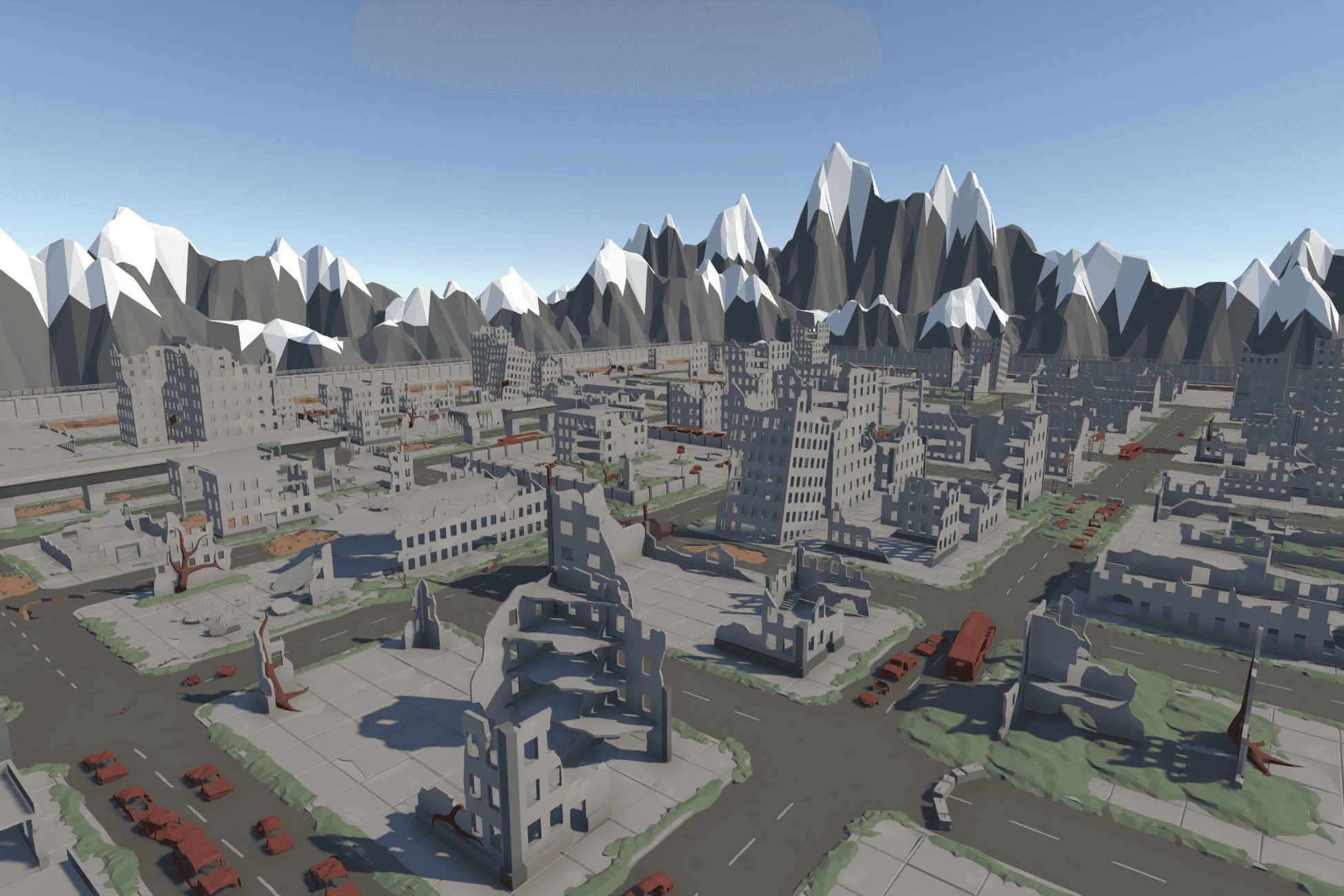 The City Ruins - LowPoly Post Apocalyptic Environment Low-poly 3D model_17