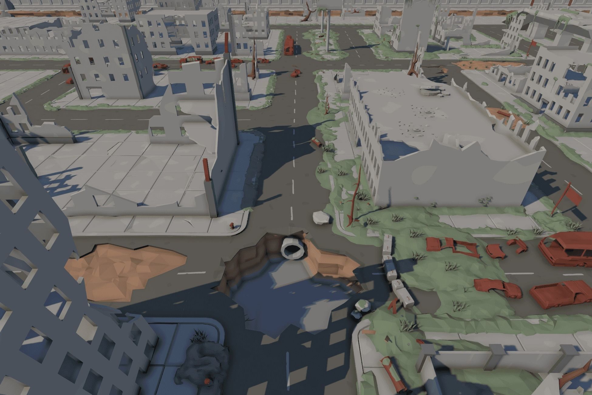 The City Ruins - LowPoly Post Apocalyptic Environment Low-poly 3D model_11