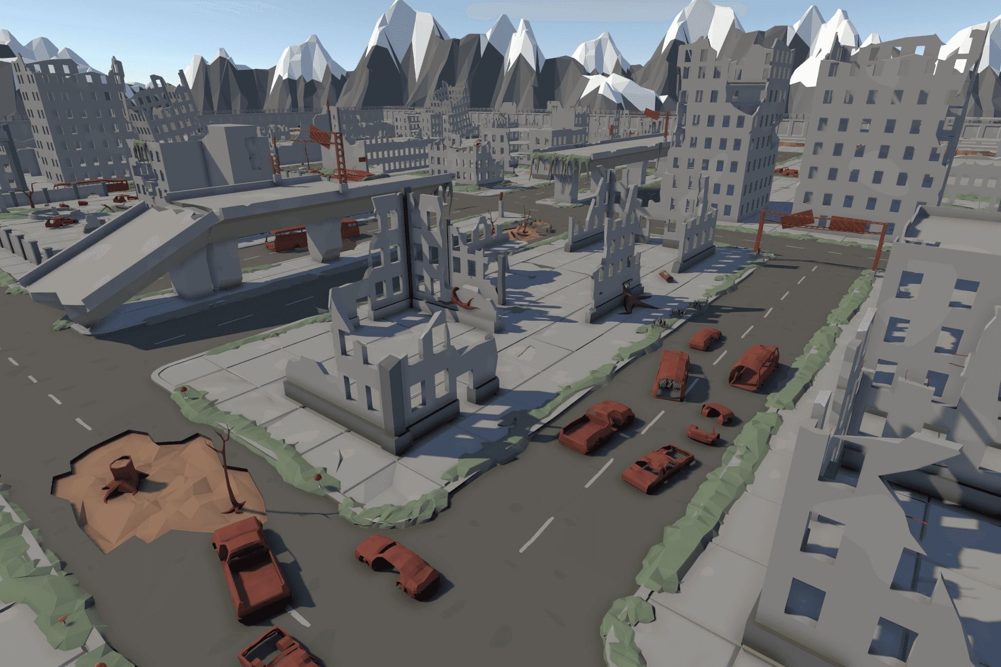 The City Ruins - LowPoly Post Apocalyptic Environment Low-poly 3D model_1