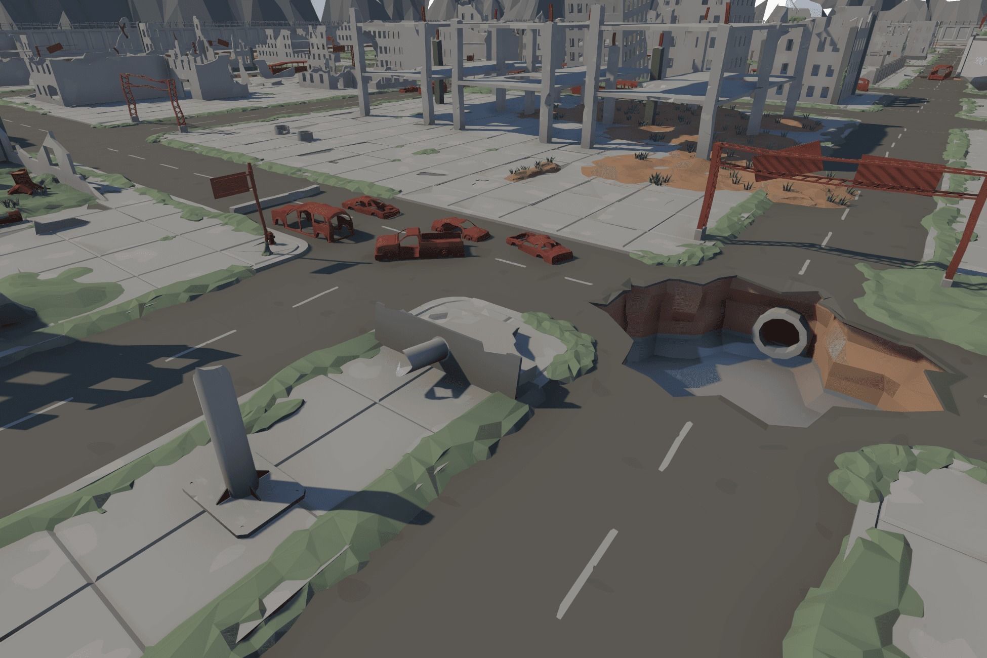 The City Ruins - LowPoly Post Apocalyptic Environment Low-poly 3D model_5