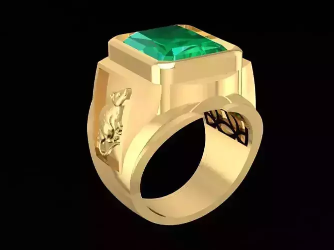 Zodiac Emeral Men Ring with Lucky Mouse 772