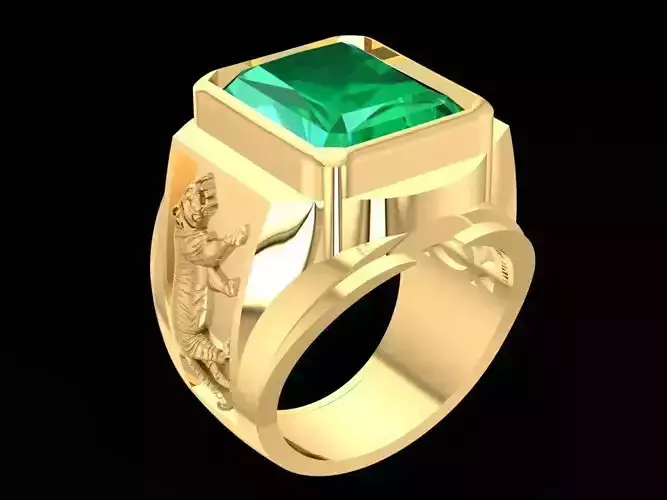 Zodiac Emeral Men Ring with Lucky Tiger  774