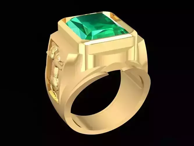 Zodiac Emeral Men Ring with Lucky cat 775