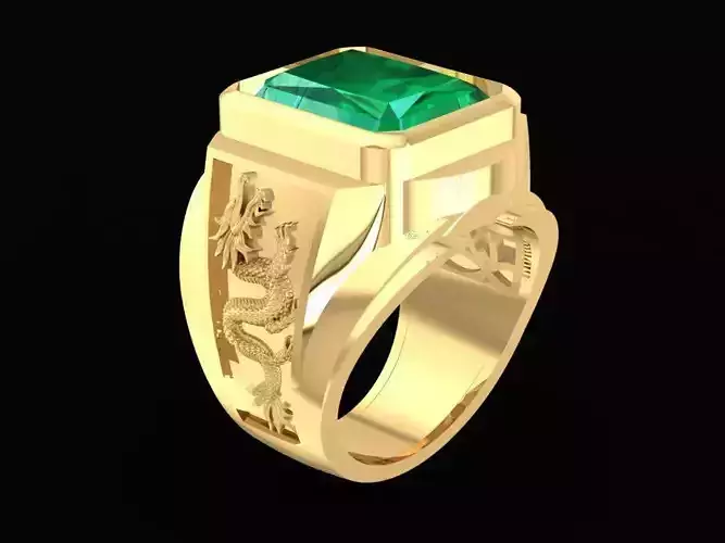 Zodiac Emeral Men Ring with Lucky dragon 776