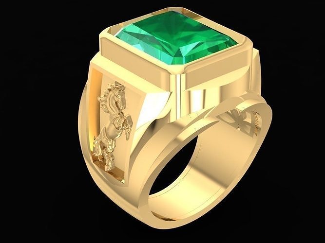 Zodiac Emeral Men Ring with Lucky Horse 778 3D print model