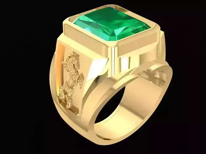 Zodiac Emeral Men Ring with Lucky Horse 778