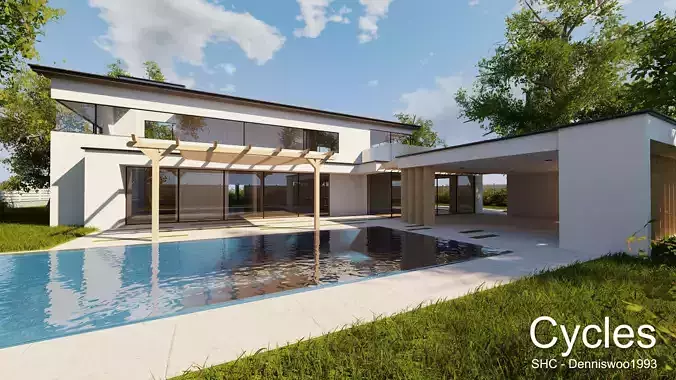 Modern villa 2021 Blender Eevee and Cycles 1 without furniture Low-poly 3D model