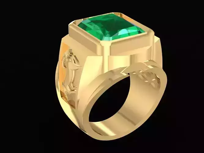 Zodiac Emeral Men Ring with Lucky Goat 775