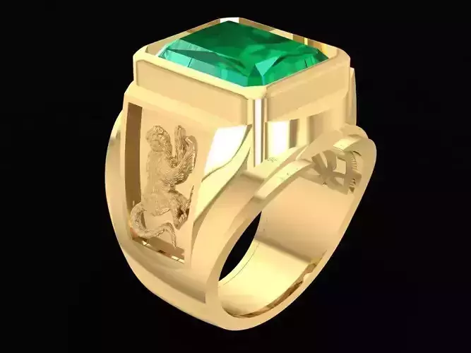 Zodiac Emeral Men Ring with Lucky Monkey 775