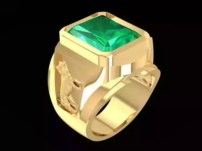 Zodiac Emeral Men Ring with Lucky Dog 782