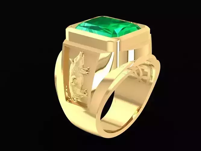 Zodiac Emeral Men Ring with Lucky Pig 775