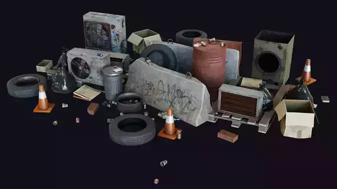 Urban Trash with Ruin Debris and Metal Scraps 3D Model Collection