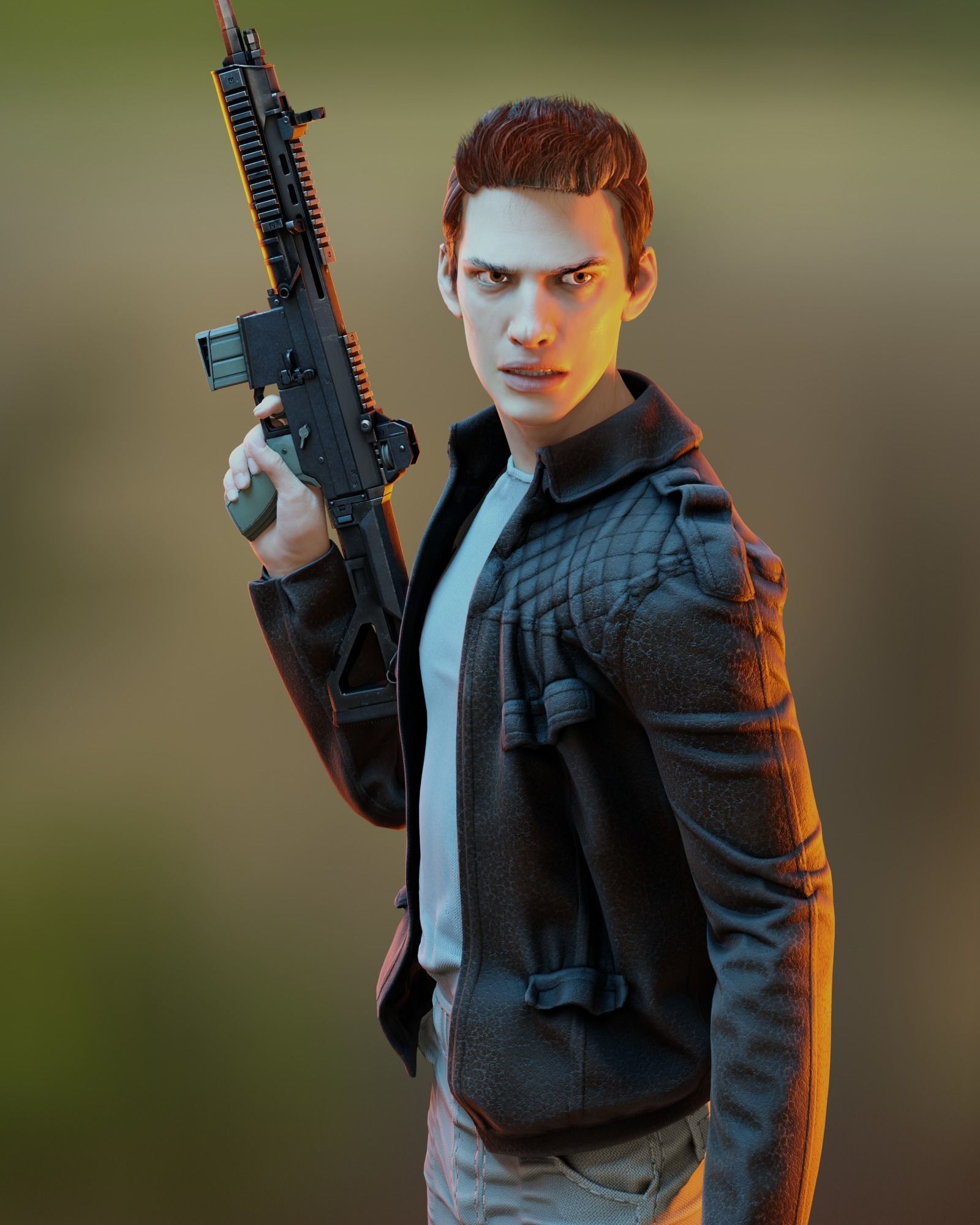 Male Game Ready Model man holding gun Low-poly 3D model_5