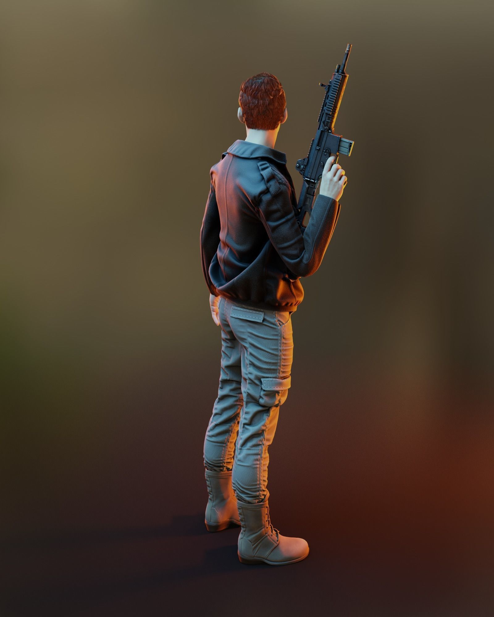Male Game Ready Model man holding gun Low-poly 3D model_8