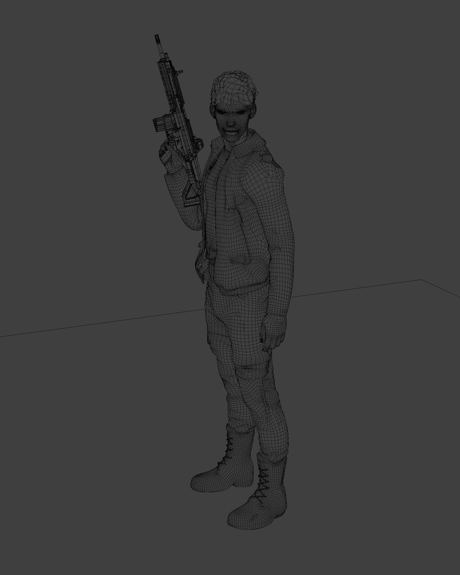 Male Game Ready Model man holding gun Low-poly 3D model_4