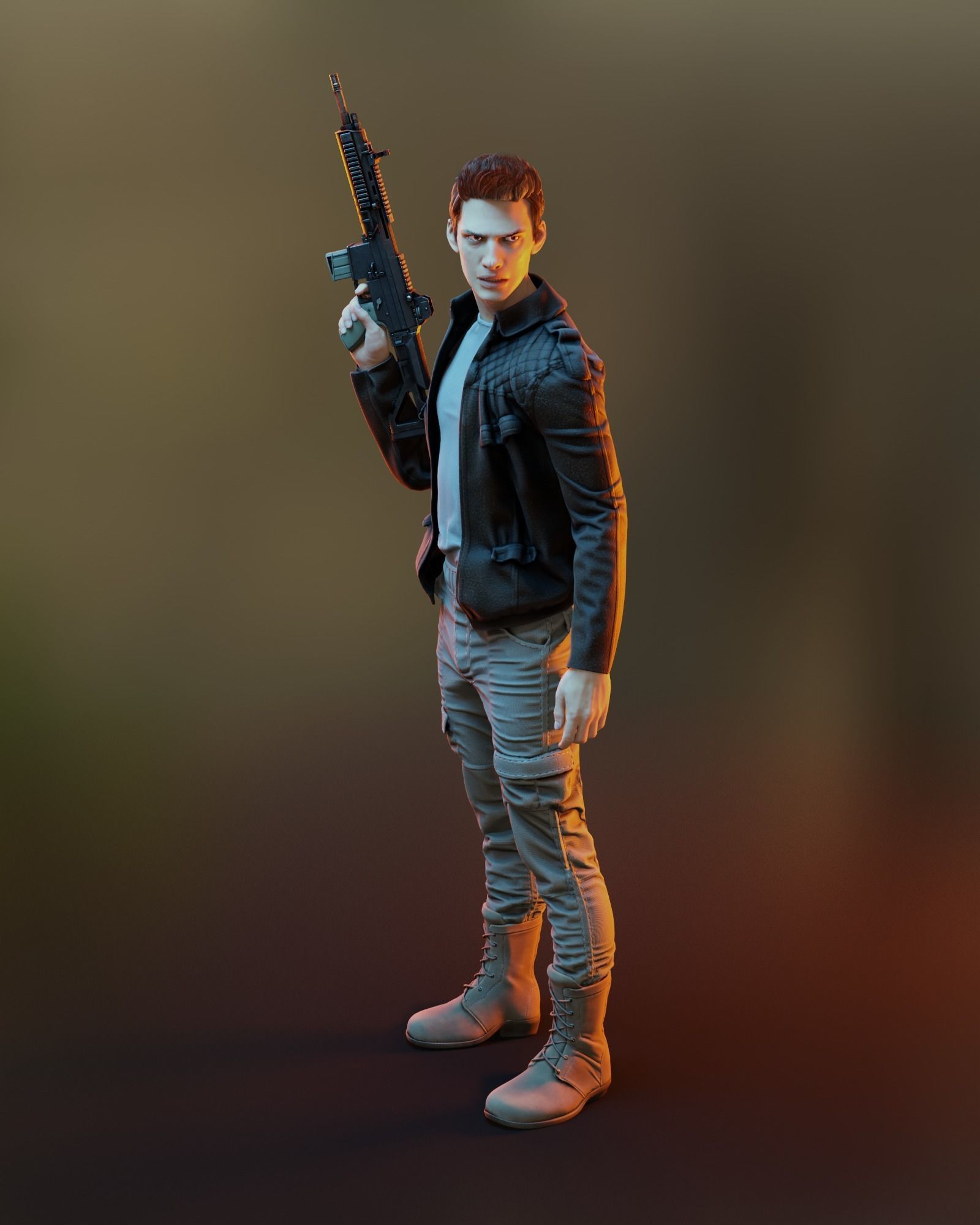 Male Game Ready Model man holding gun Low-poly 3D model_6