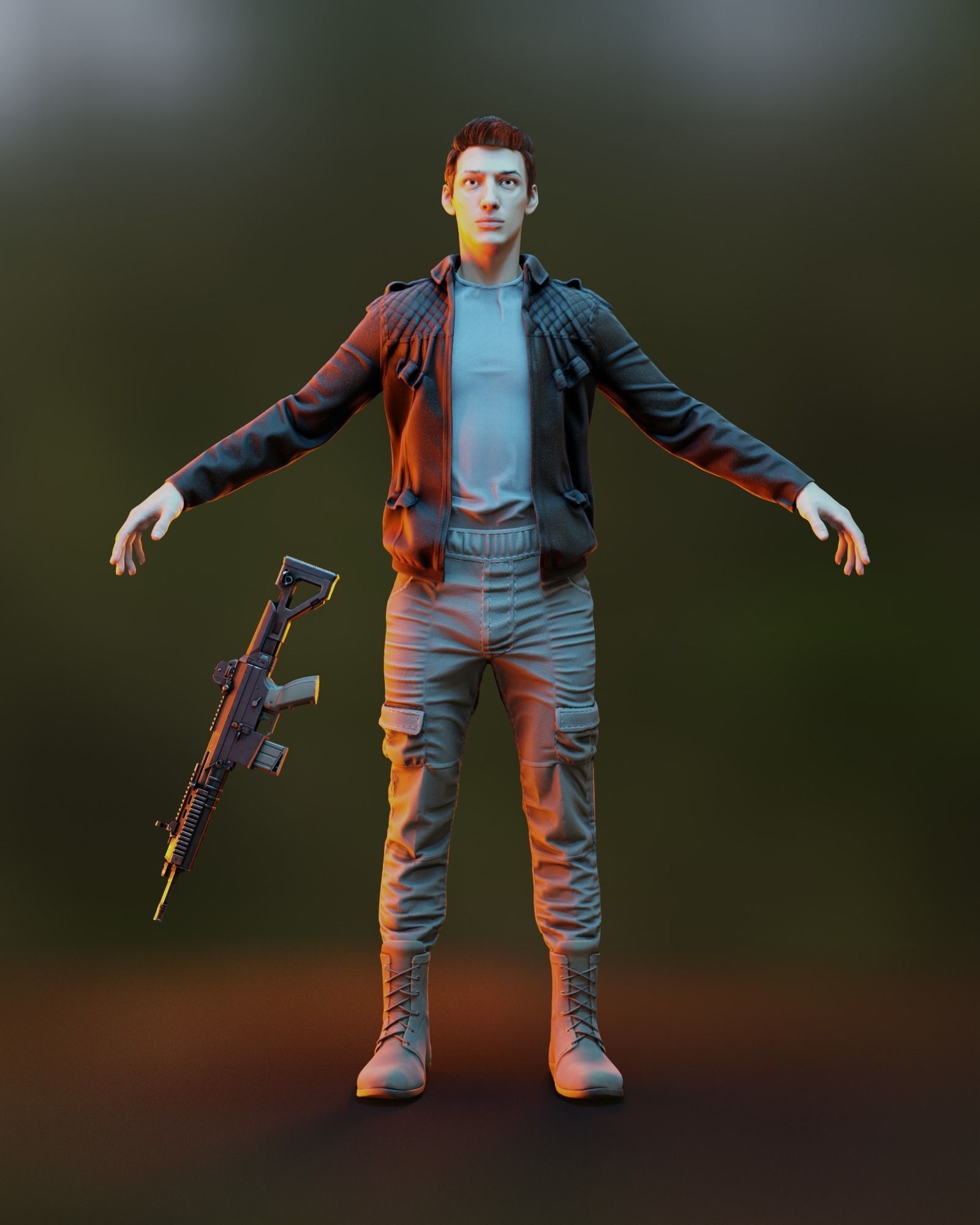 Male Game Ready Model man holding gun Low-poly 3D model_10