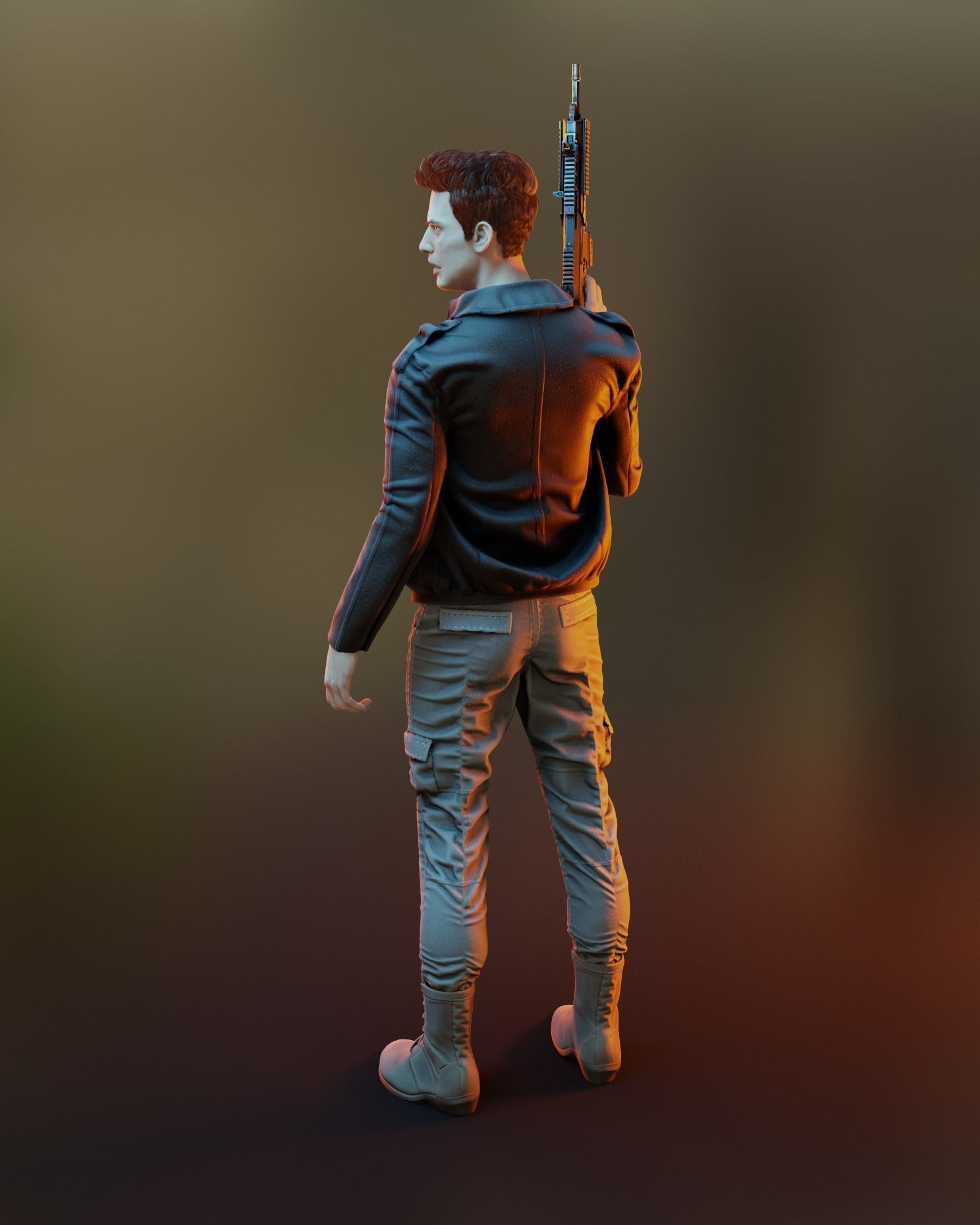 Male Game Ready Model man holding gun Low-poly 3D model_7