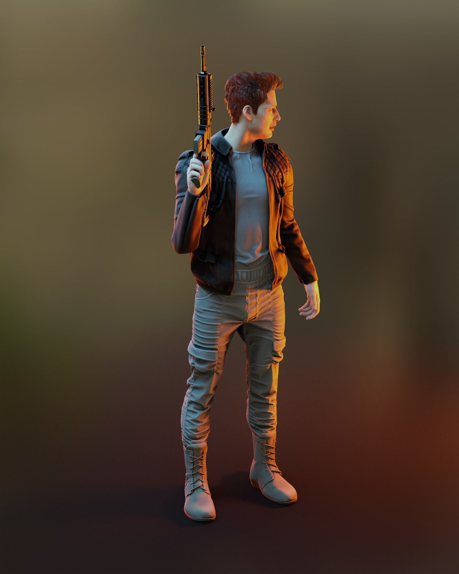 Male Game Ready Model man holding gun Low-poly 3D model_9