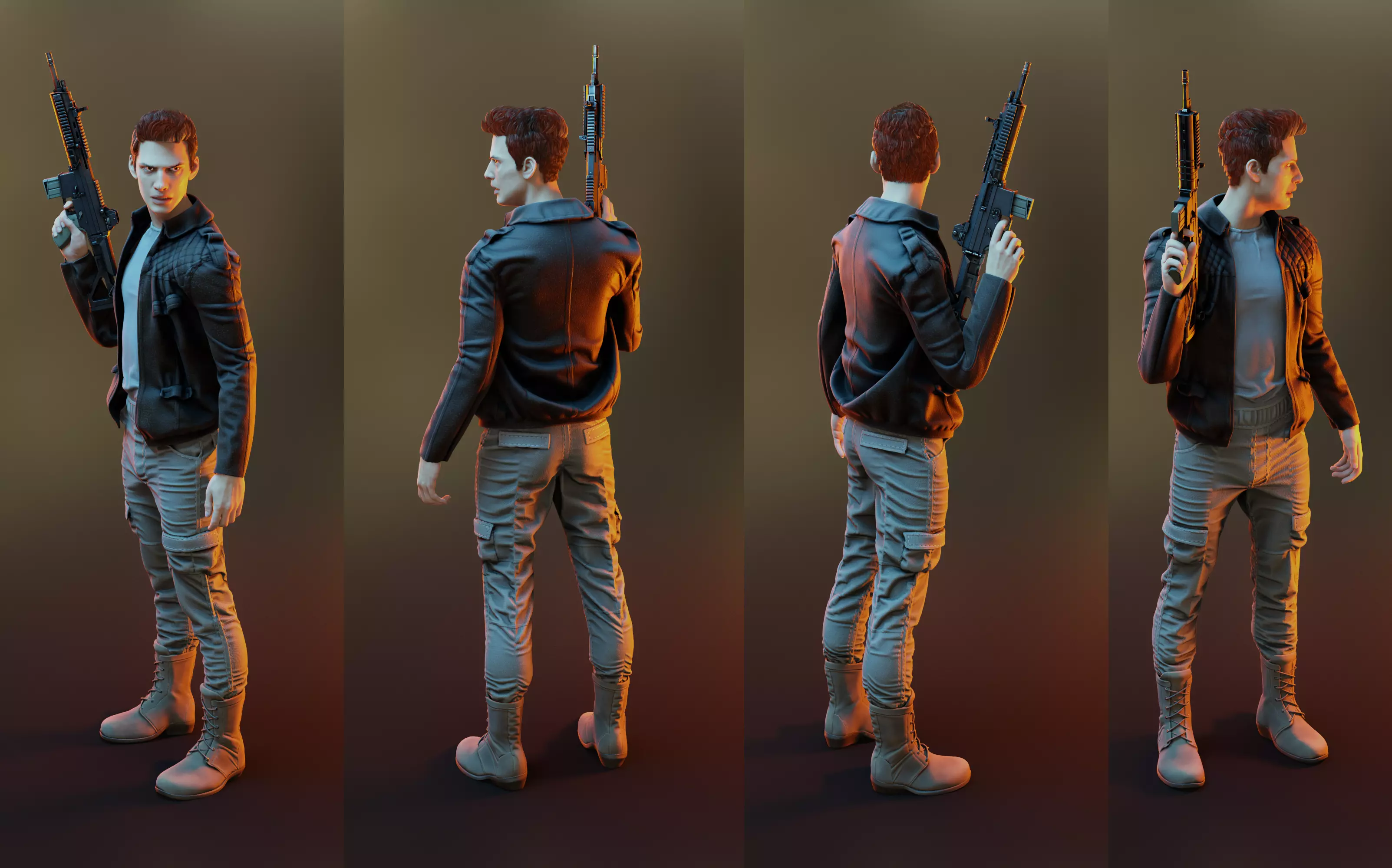 Male Game Ready Model man holding gun Low-poly 3D model_0