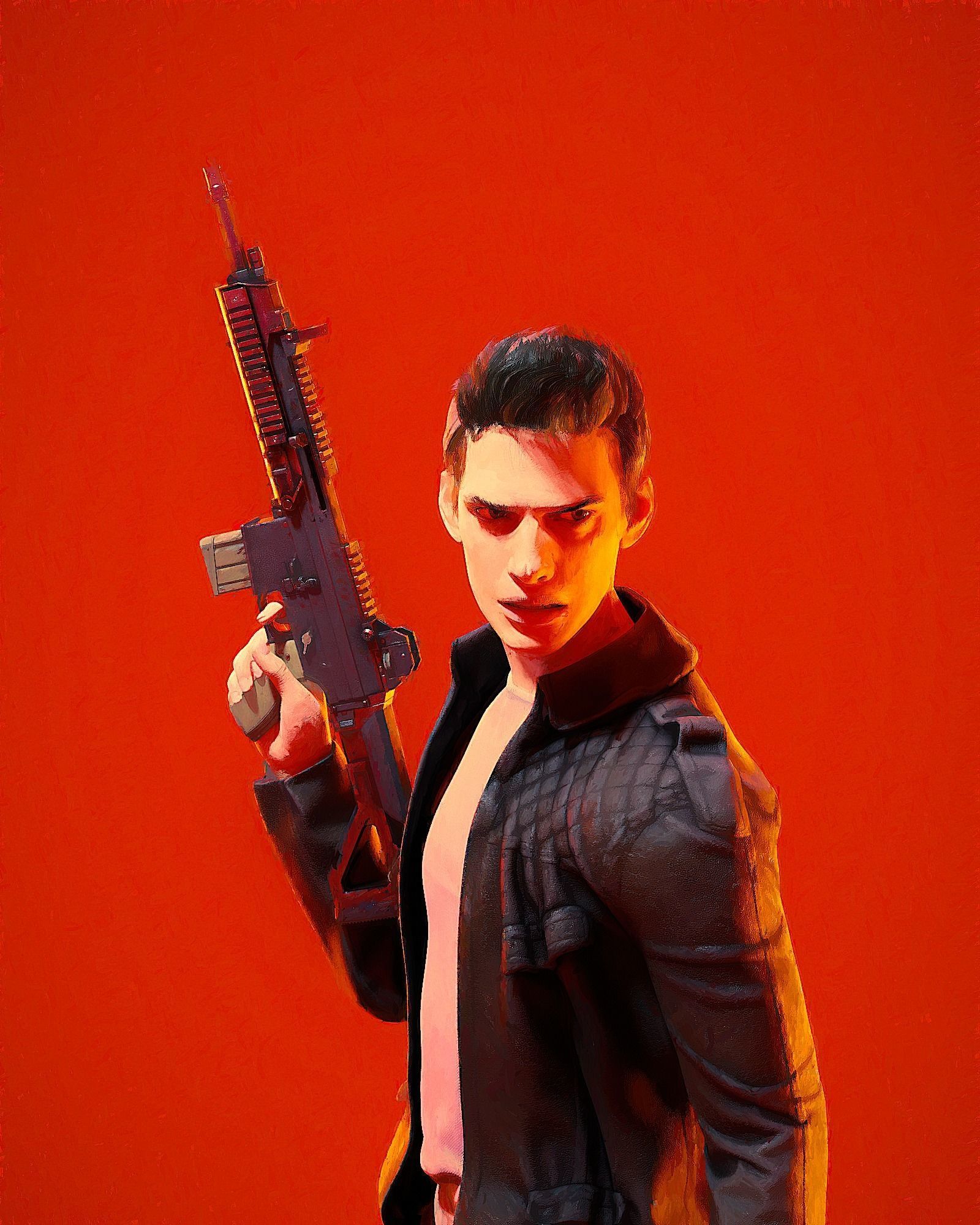 Male Game Ready Model man holding gun Low-poly 3D model_3