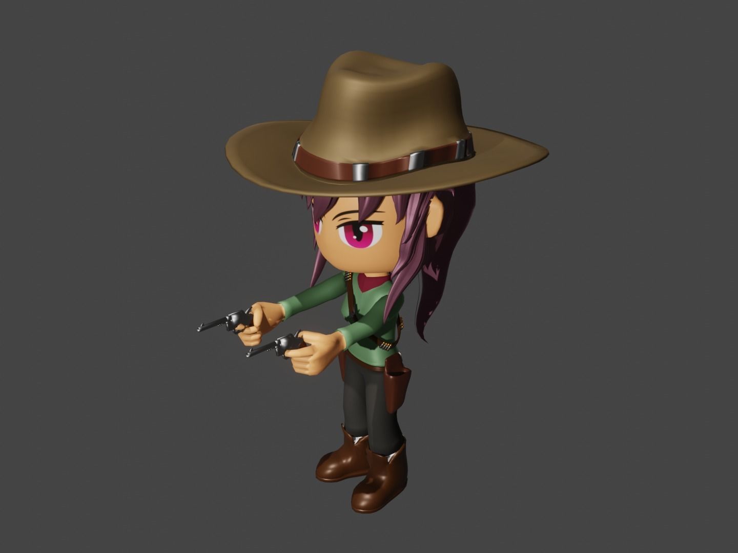 animated western female gunslinger- cowgirl - anime - toon Low-poly 3D model_21
