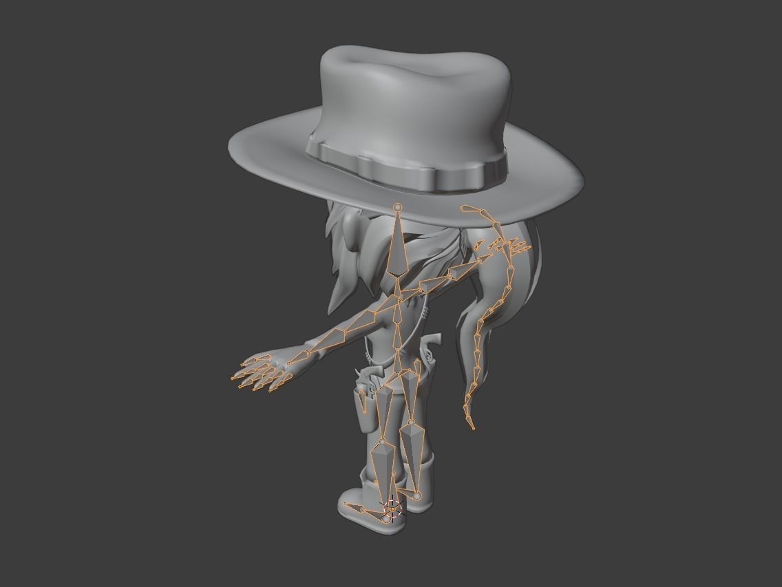 animated western female gunslinger- cowgirl - anime - toon Low-poly 3D model_4