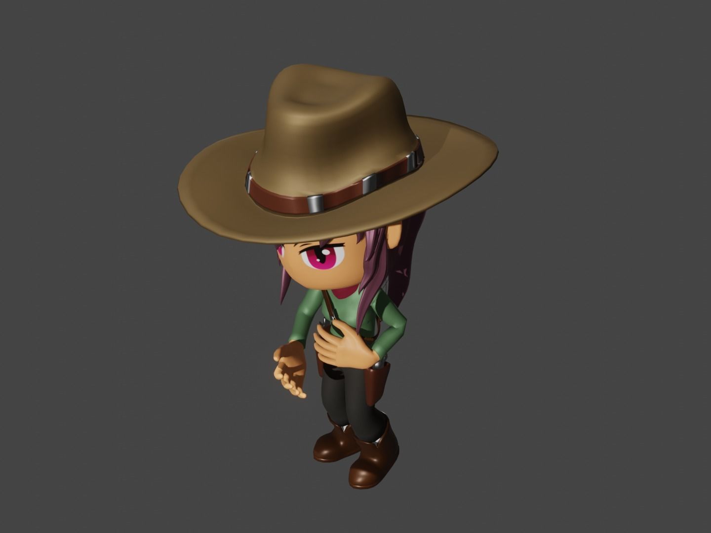 animated western female gunslinger- cowgirl - anime - toon Low-poly 3D model_10