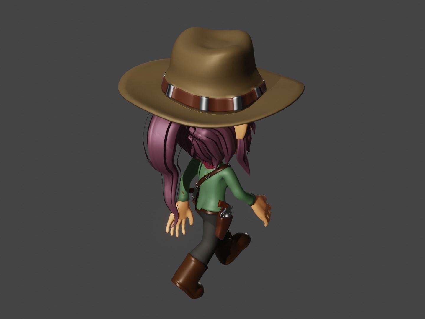 animated western female gunslinger- cowgirl - anime - toon Low-poly 3D model_17