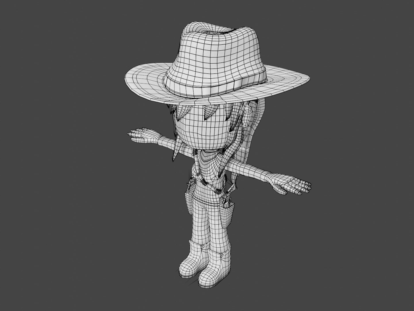 animated western female gunslinger- cowgirl - anime - toon Low-poly 3D model_23
