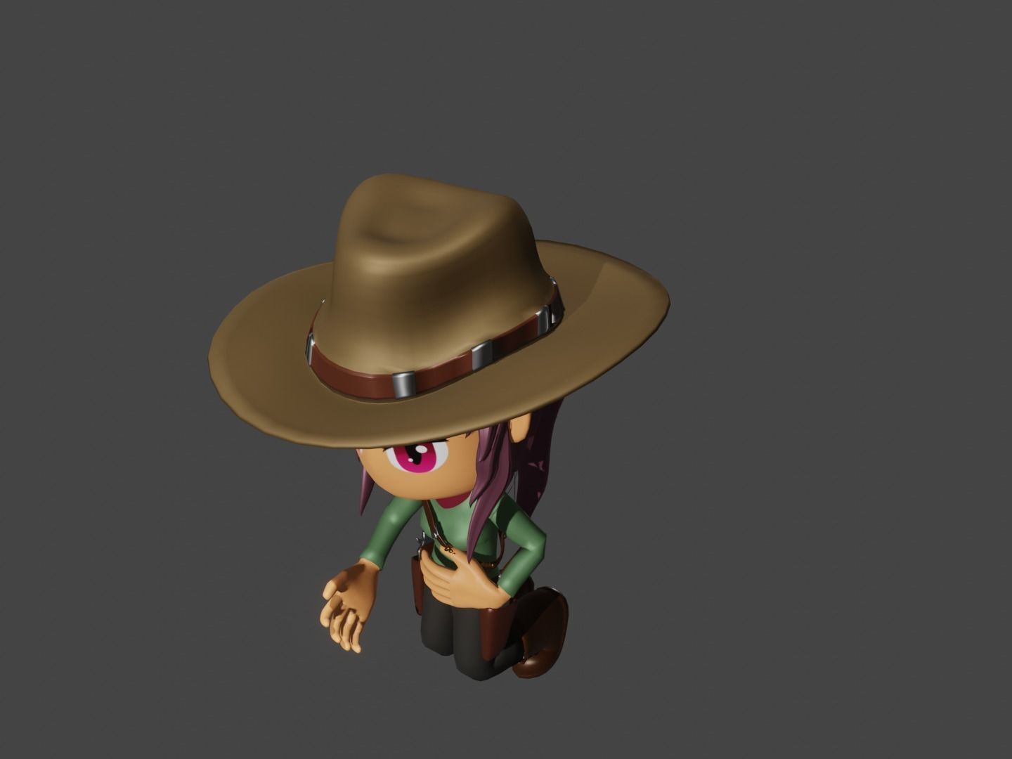 animated western female gunslinger- cowgirl - anime - toon Low-poly 3D model_11