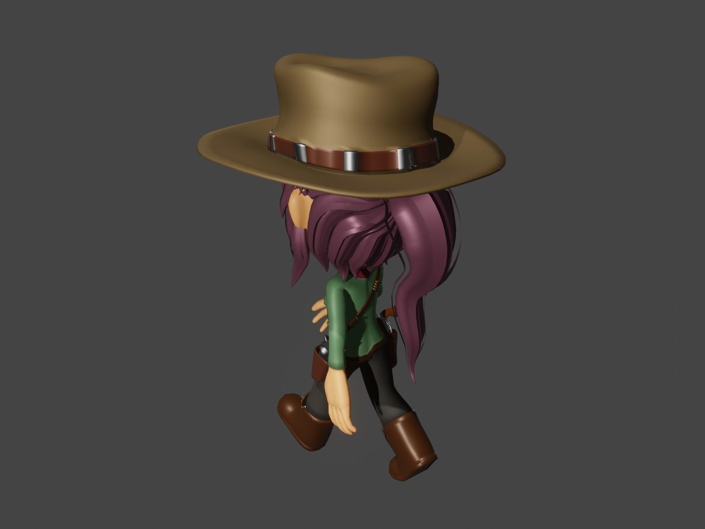 animated western female gunslinger- cowgirl - anime - toon Low-poly 3D model_16
