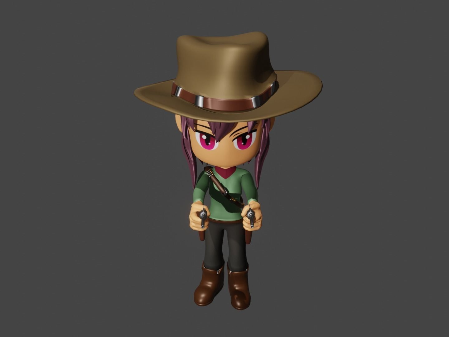 animated western female gunslinger- cowgirl - anime - toon Low-poly 3D model_3
