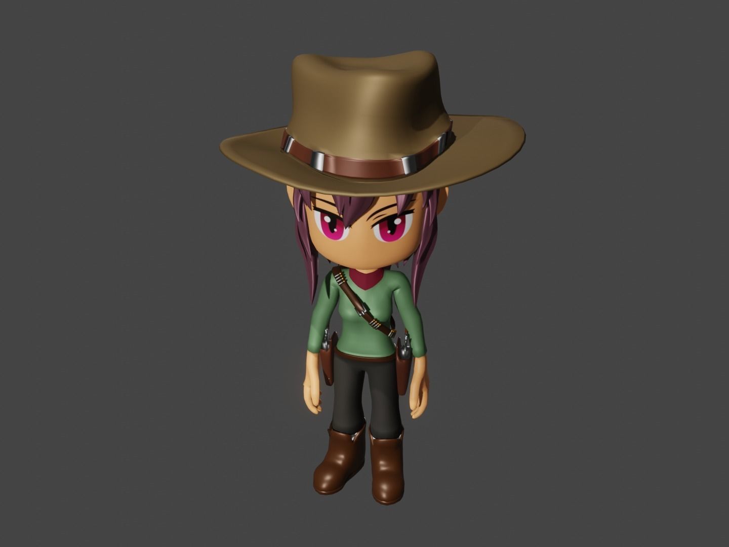 animated western female gunslinger- cowgirl - anime - toon Low-poly 3D model_14