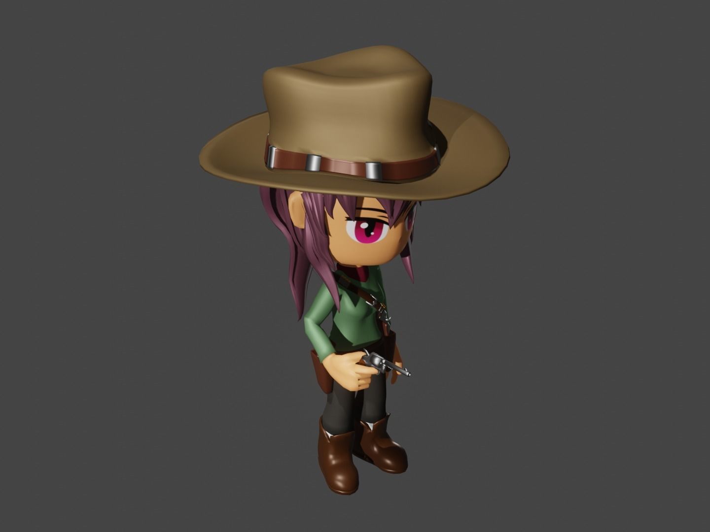 animated western female gunslinger- cowgirl - anime - toon Low-poly 3D model_7