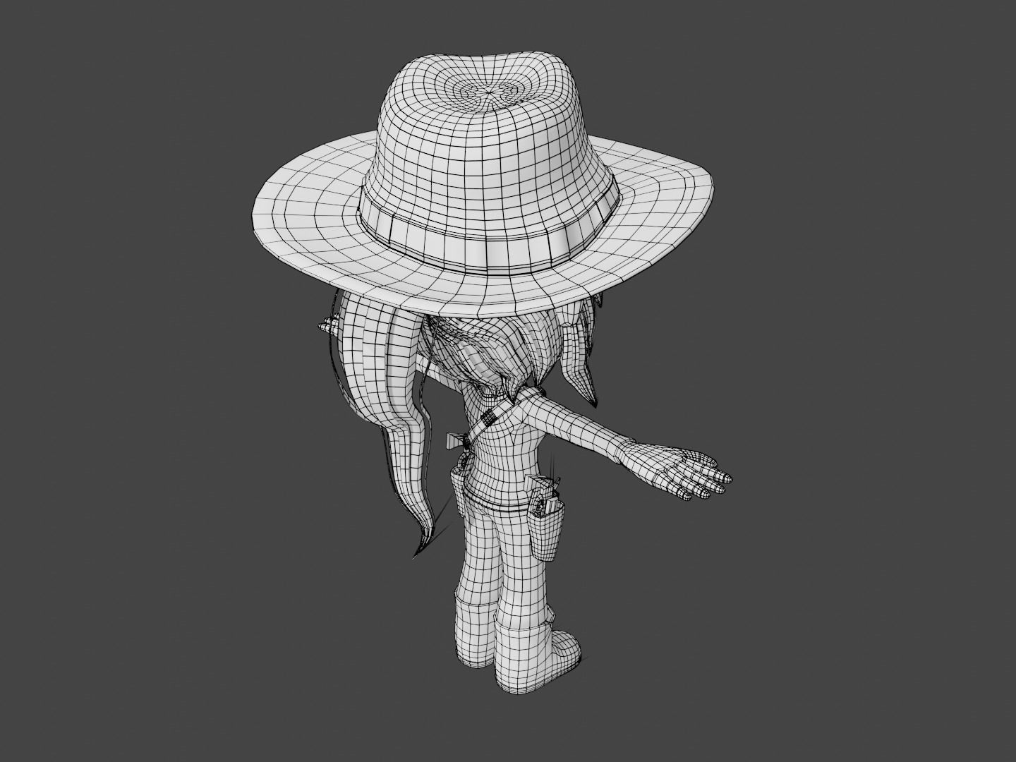 animated western female gunslinger- cowgirl - anime - toon Low-poly 3D model_26