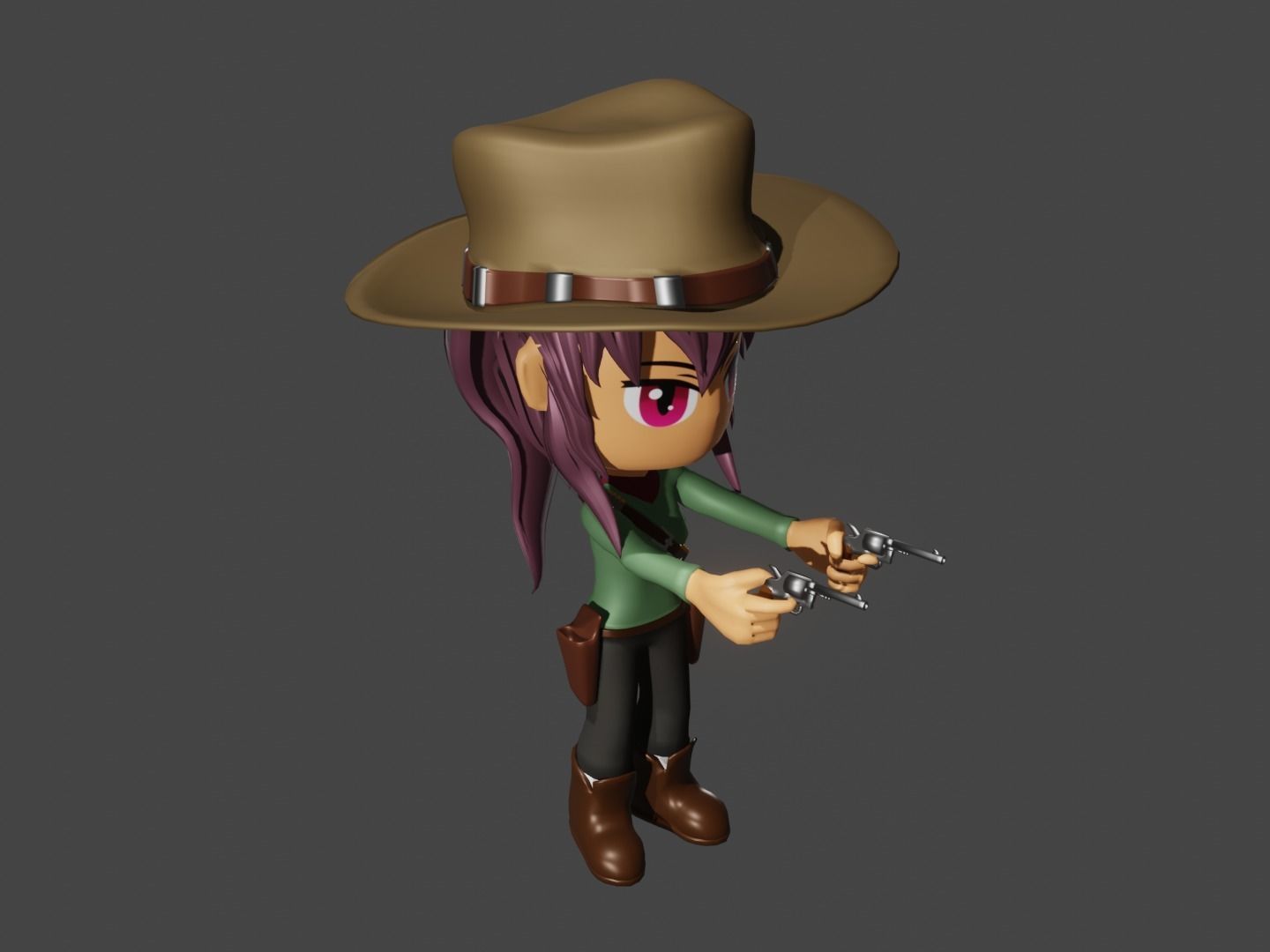 animated western female gunslinger- cowgirl - anime - toon Low-poly 3D model_22