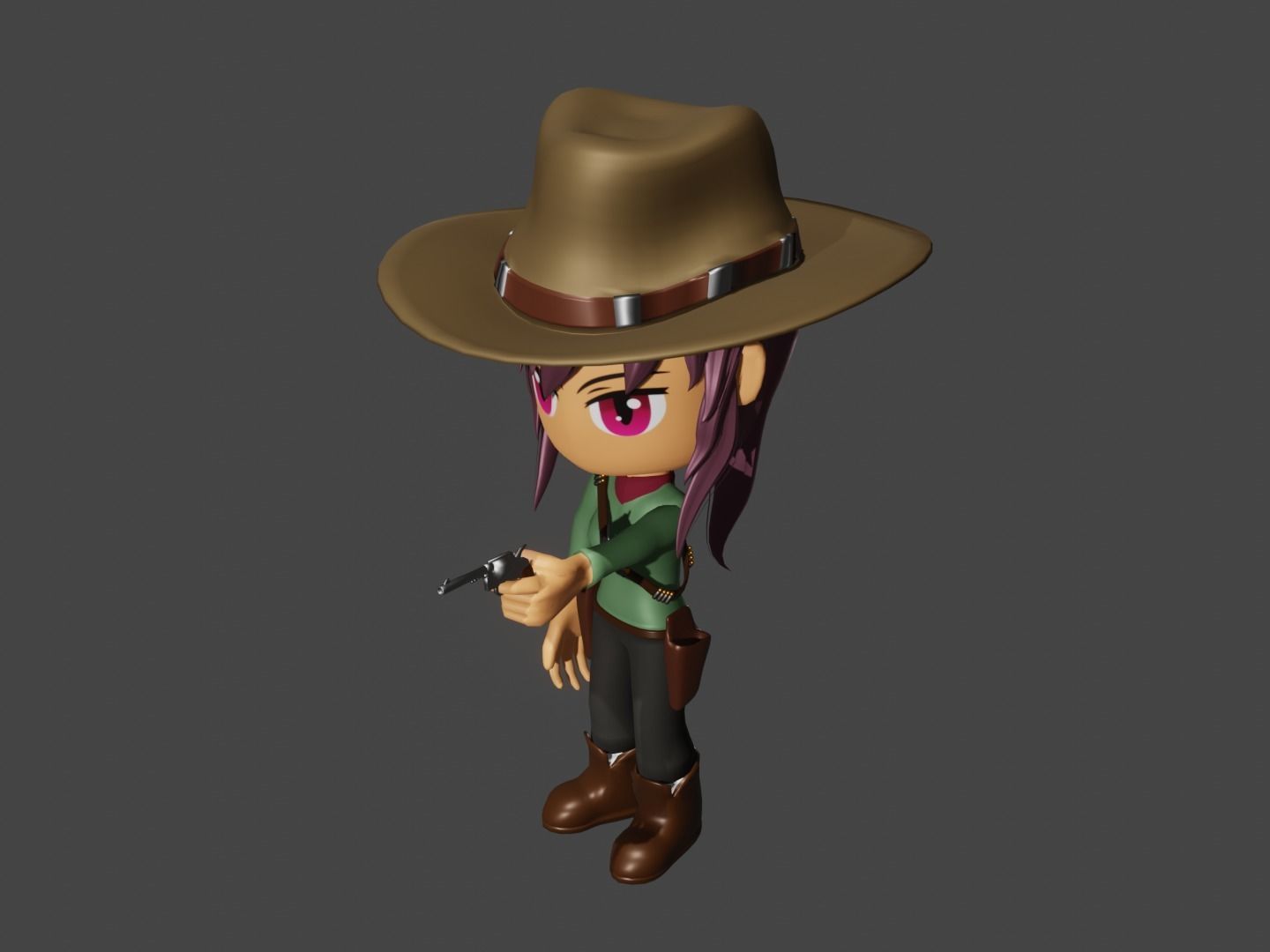 animated western female gunslinger- cowgirl - anime - toon Low-poly 3D model_8