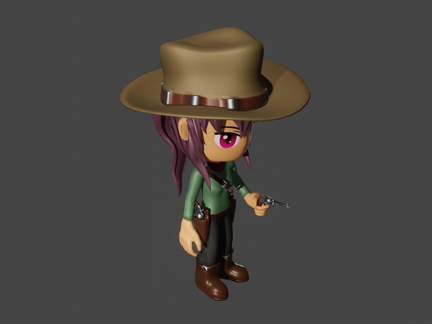 animated western female gunslinger- cowgirl - anime - toon Low-poly 3D model_6