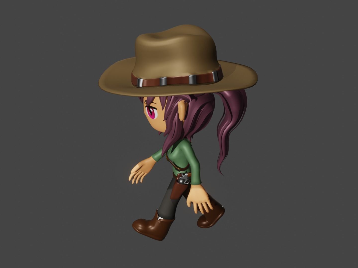 animated western female gunslinger- cowgirl - anime - toon Low-poly 3D model_15