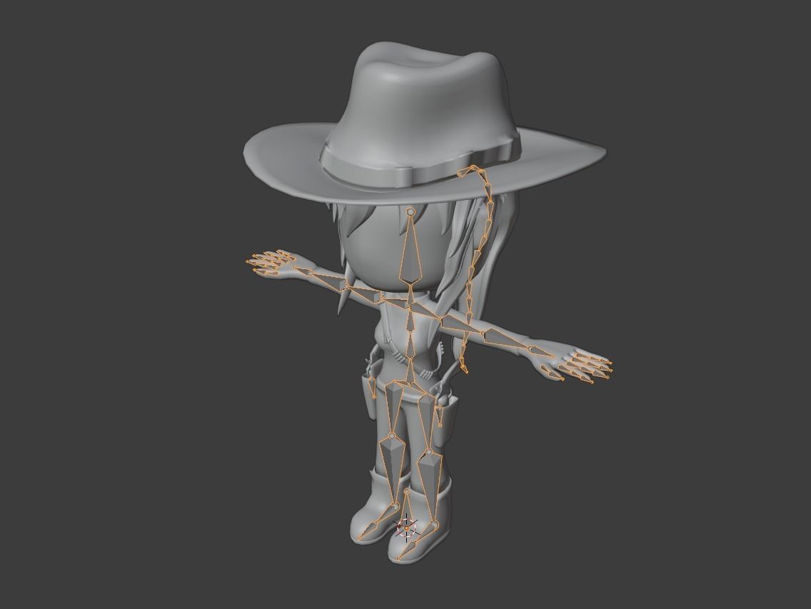 animated western female gunslinger- cowgirl - anime - toon Low-poly 3D model_5