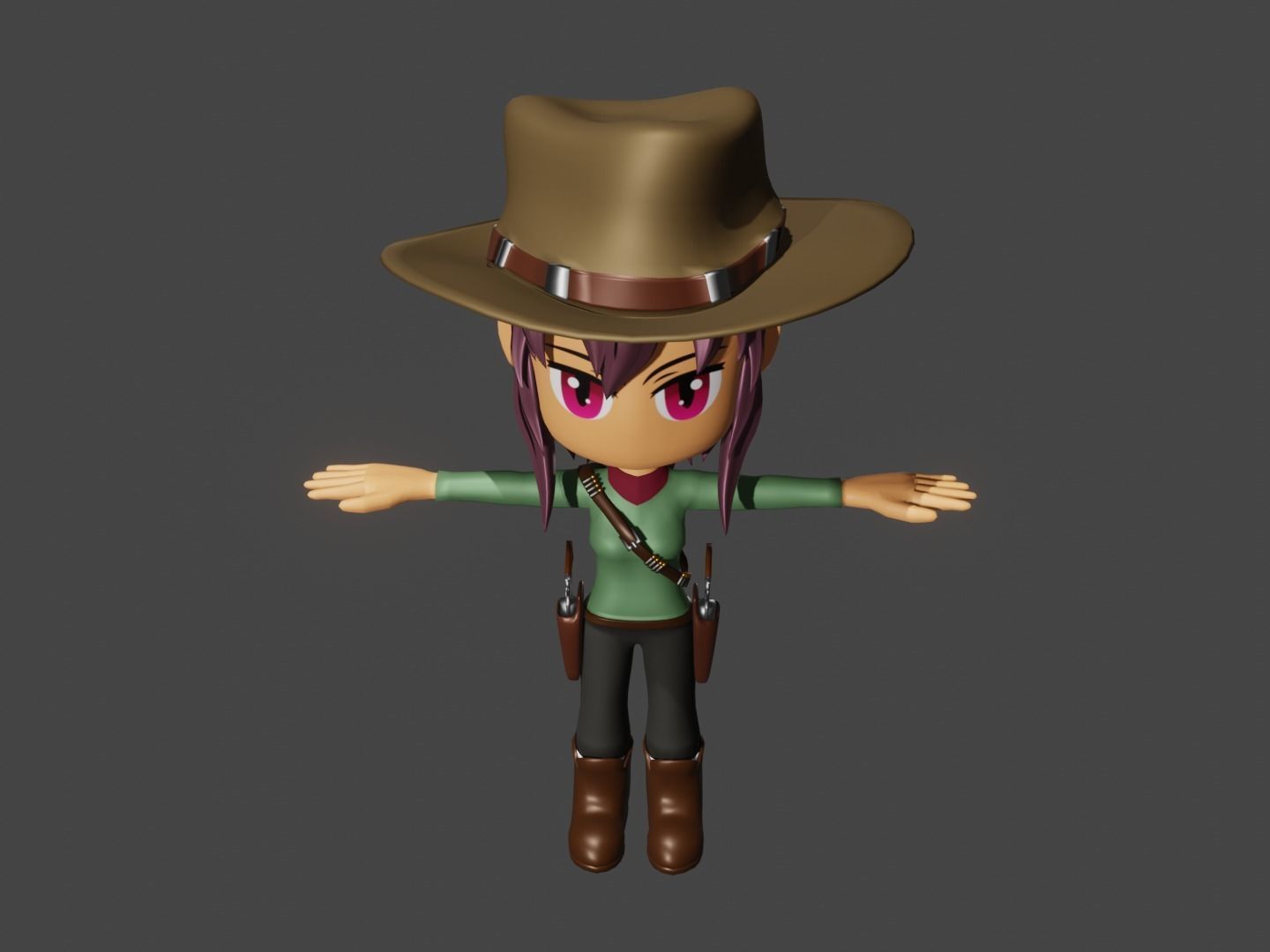 animated western female gunslinger- cowgirl - anime - toon Low-poly 3D model_19