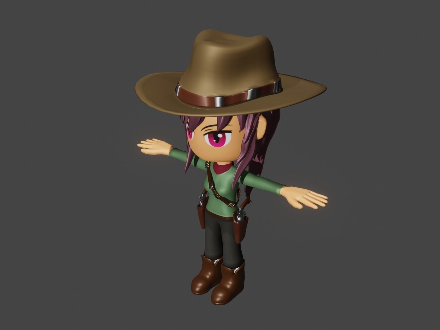 animated western female gunslinger- cowgirl - anime - toon Low-poly 3D model_18