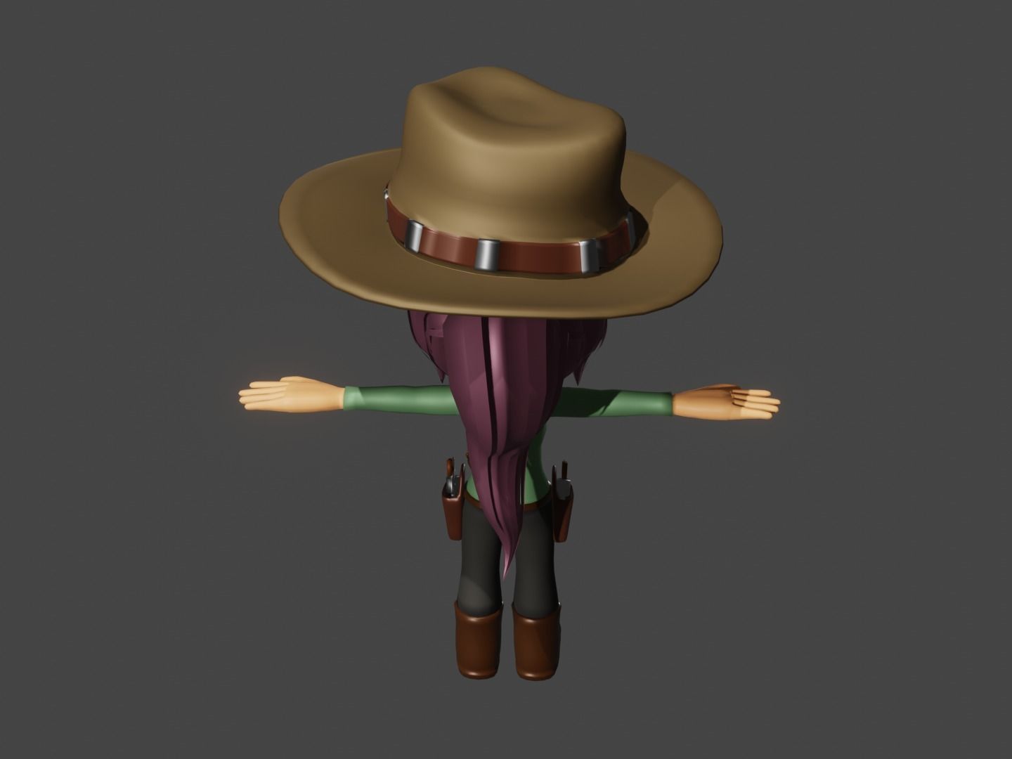 animated western female gunslinger- cowgirl - anime - toon Low-poly 3D model_20